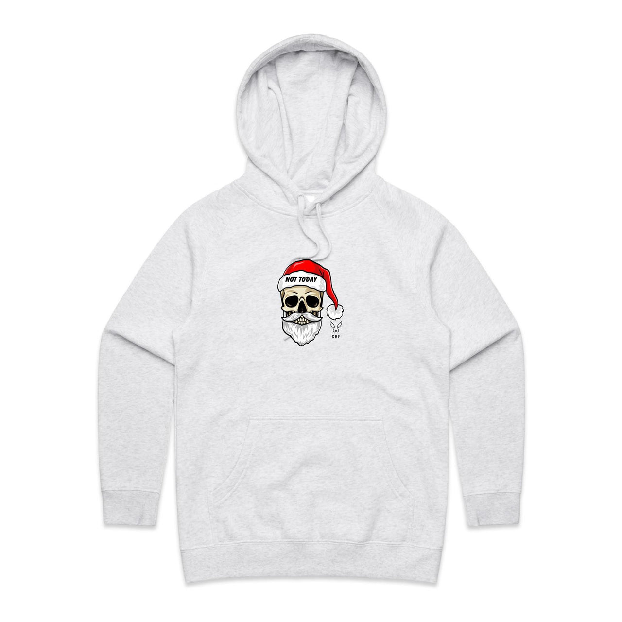CBF Skull Santa: Not Today Christmas Women's Pocket Hooded Sweatshirt white marle
