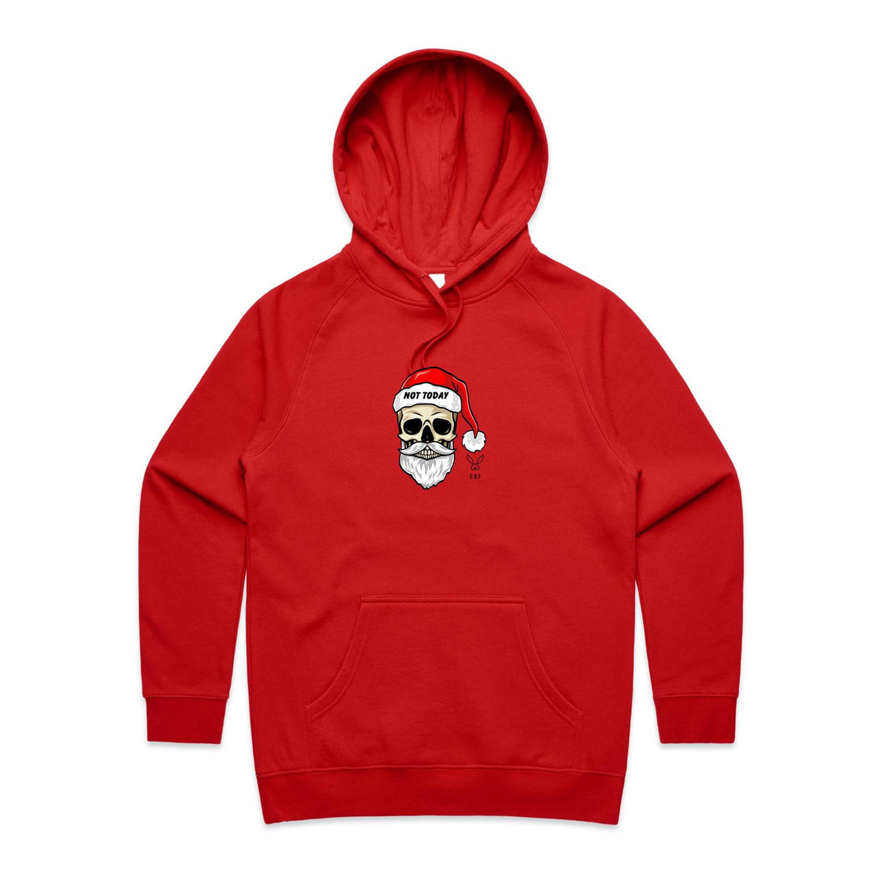CBF Skull Santa: Not Today Christmas Women's Pocket Hooded Sweatshirt red