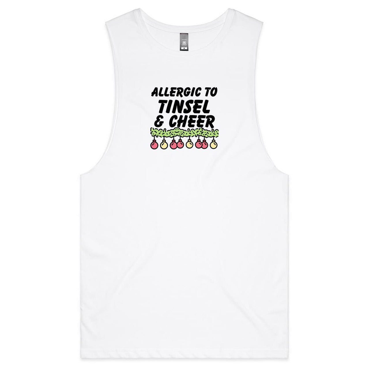 CBF Allergic to Tinsel and Cheer Christmas Tank Top Tee white