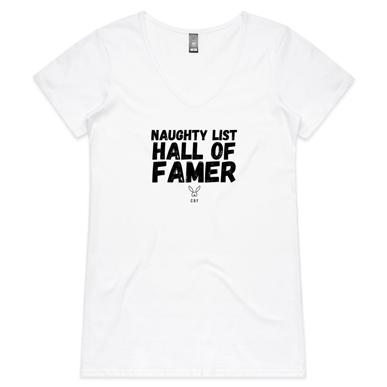 CBF Naughty List Hall of Famer Christmas Womens V-Neck T-Shirt white