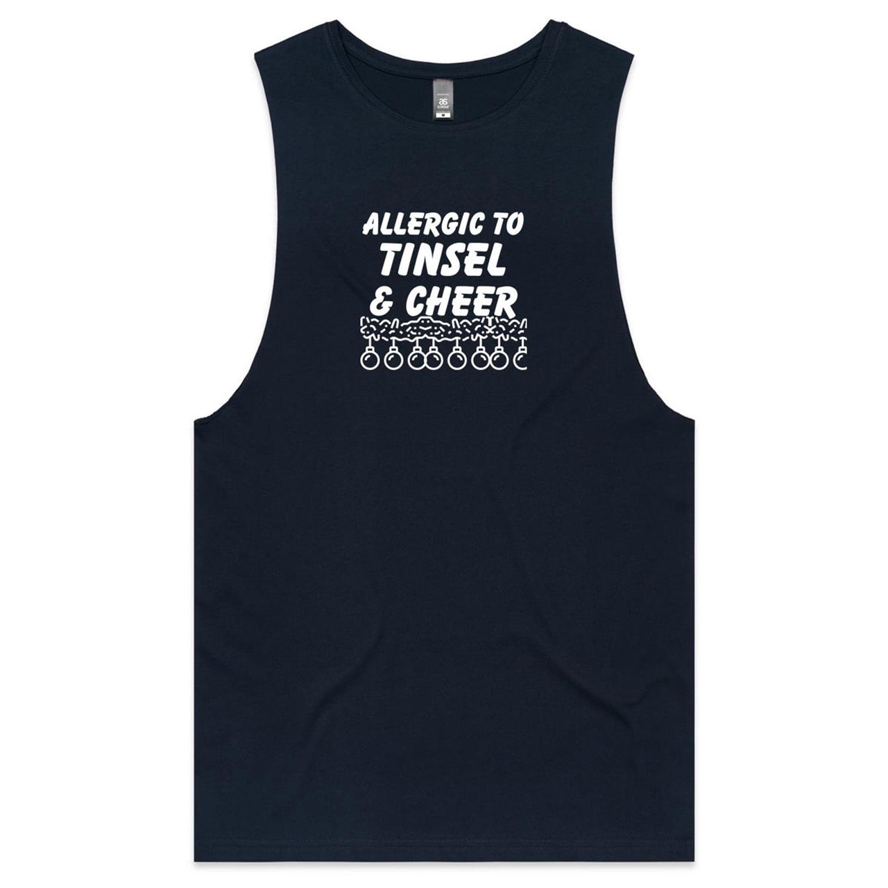 CBF Allergic to Tinsel and Cheer Christmas Tank Top Tee Navy