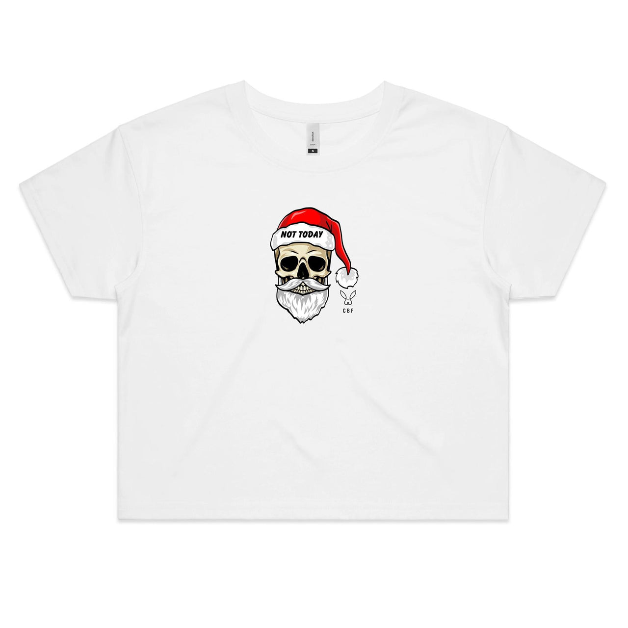CBF Skull Santa: Not Today Christmas Crop Tee white