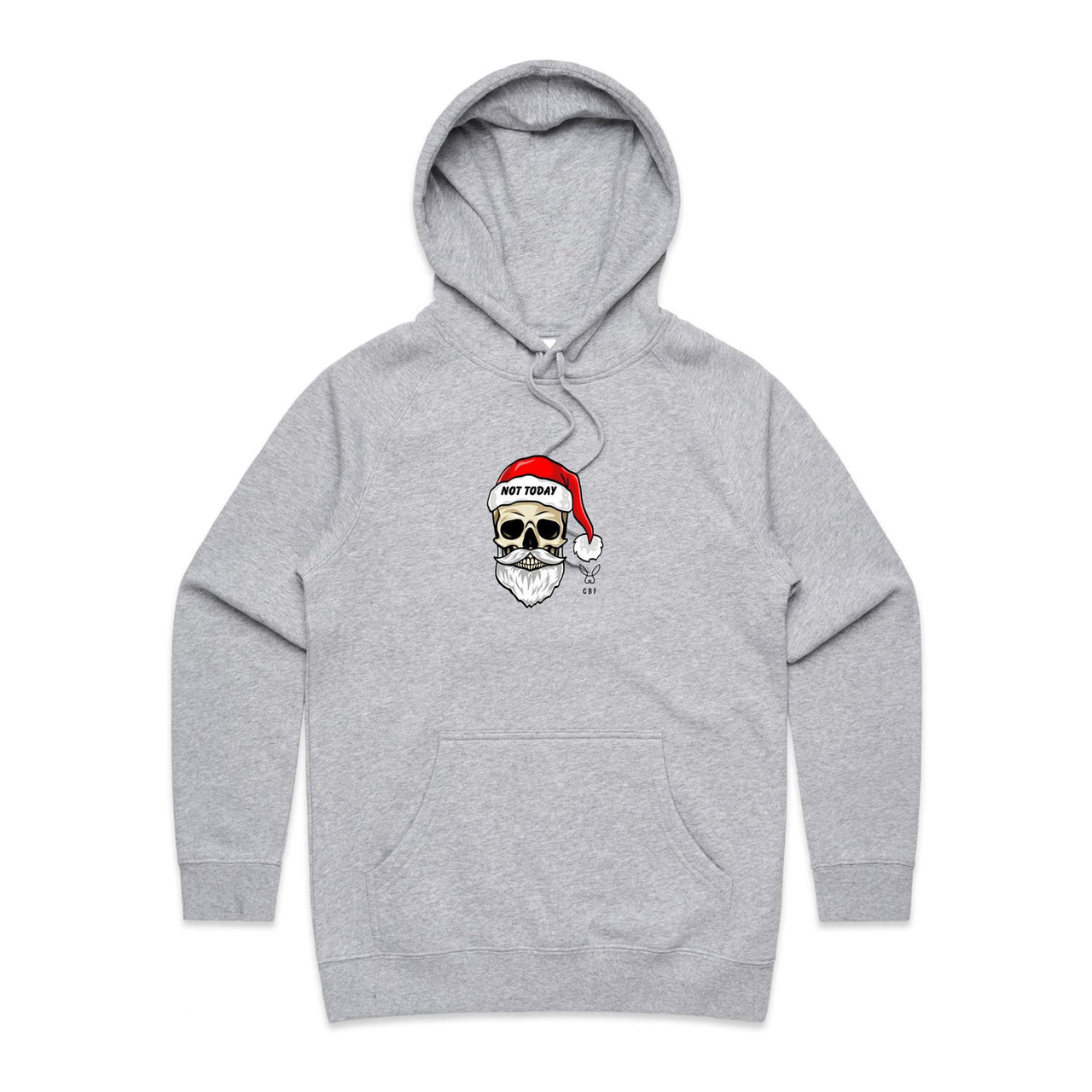 CBF Skull Santa: Not Today Christmas Women's Pocket Hooded Sweatshirt grey marle