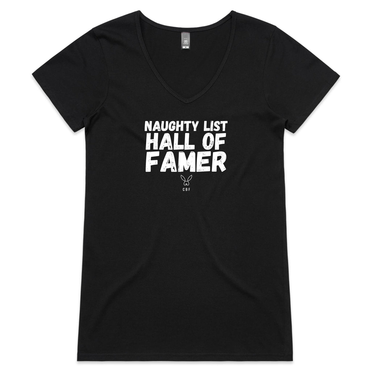 CBF Naughty List Hall of Famer Christmas Womens V-Neck T-Shirt black