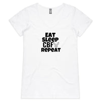Thumbnail for Eat Sleep CBF Repeat Womens V-Neck T-Shirt White by CBF Clothing