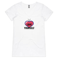 Thumbnail for Love Yourself V Neck Tee by CBF Clothing. Mens womens unisex White