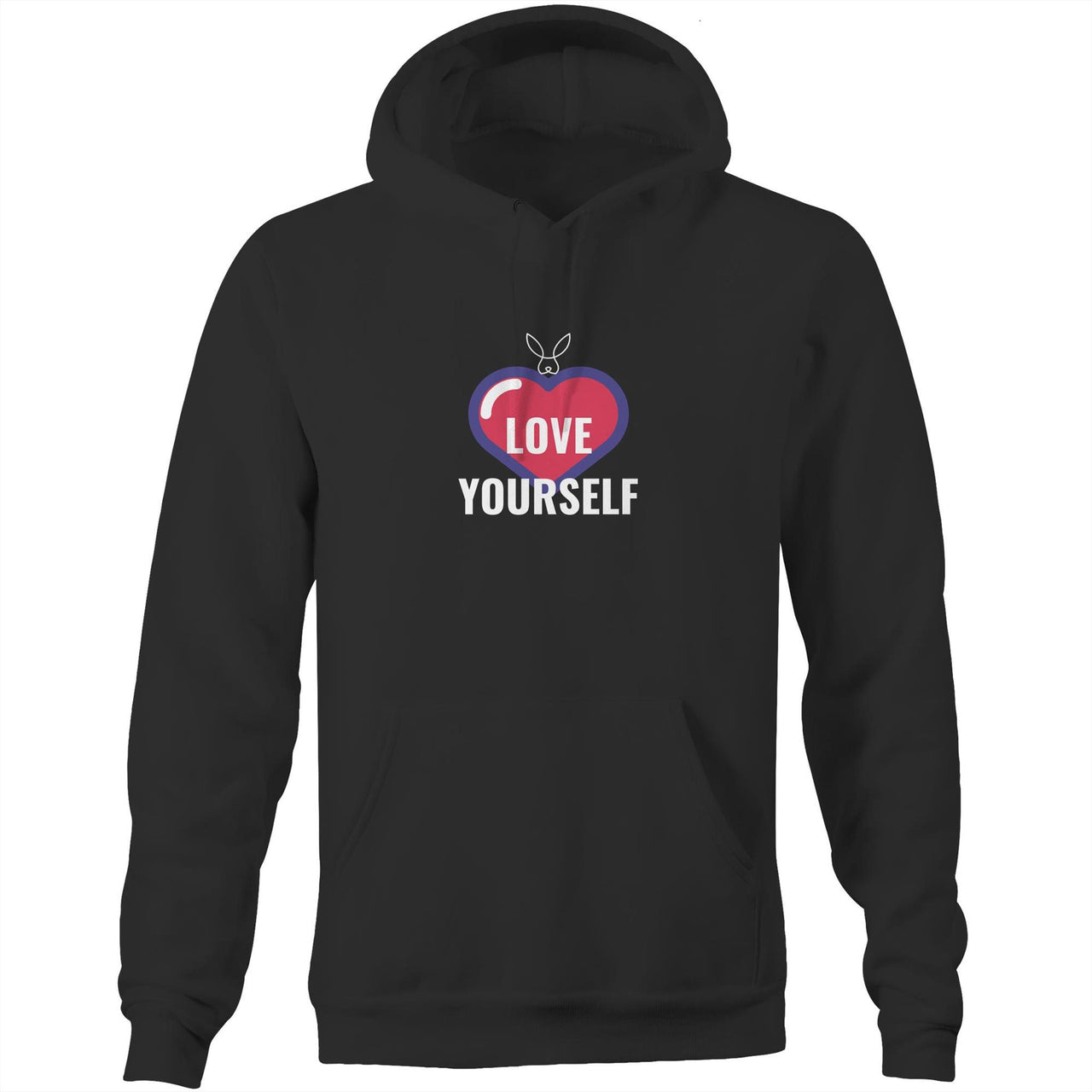 Love Yourself Pocket Hoodie Sweatshirt. unisex mens womens black