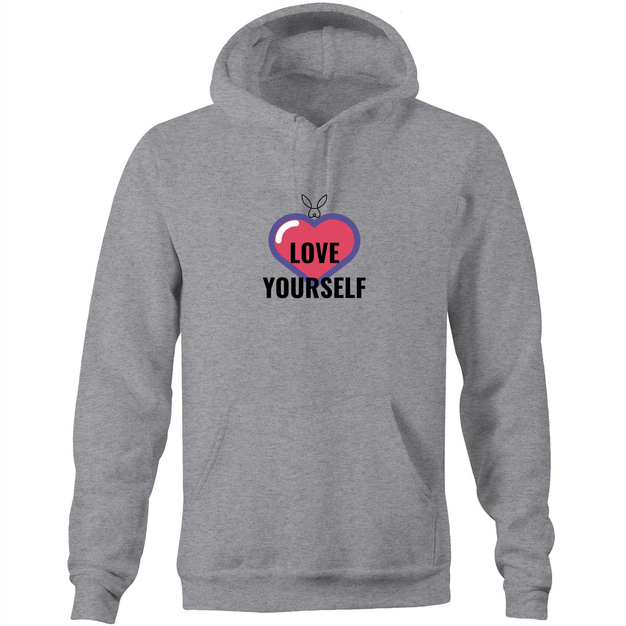Love Yourself Pocket Hoodie Sweatshirt. unisex mens womens grey