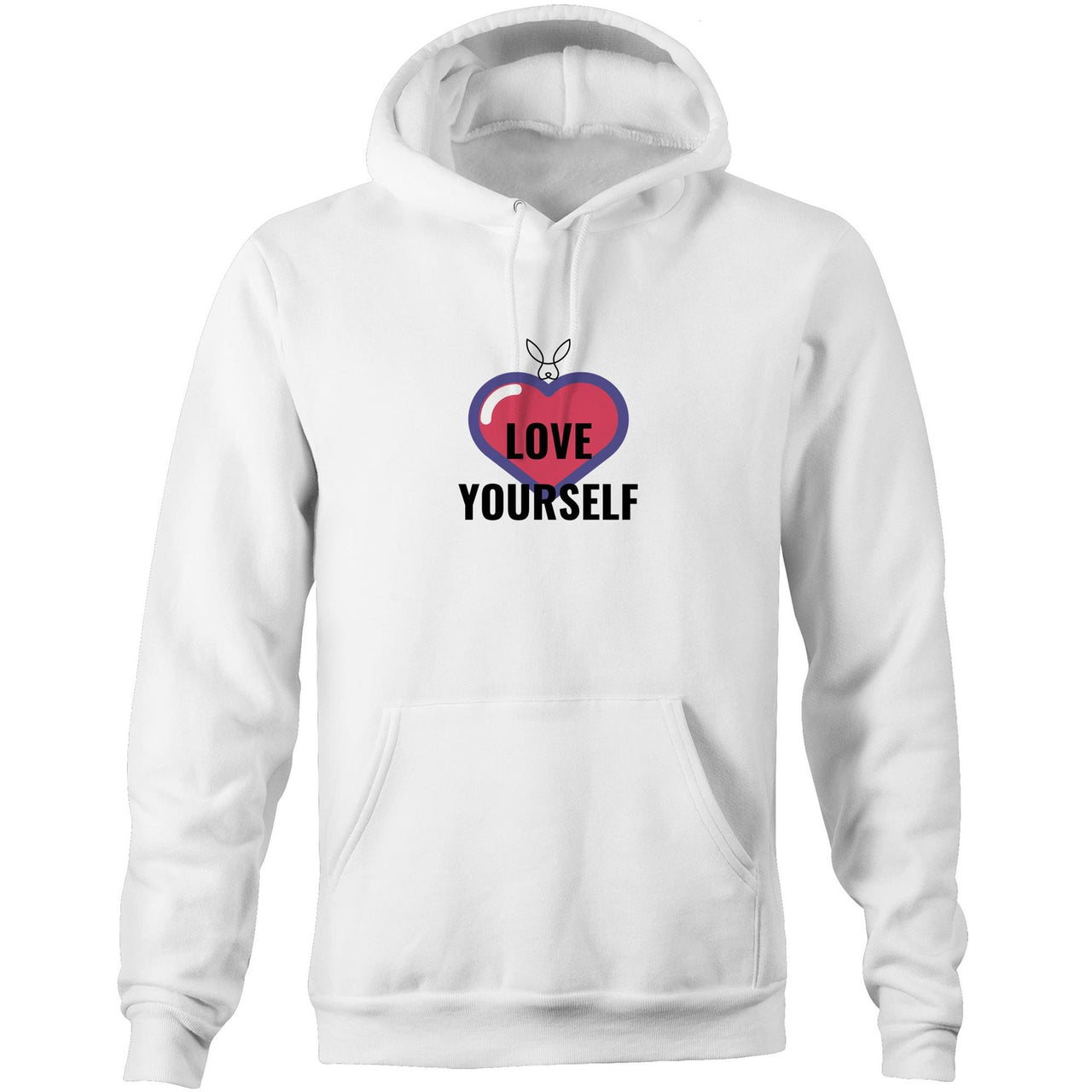 Love Yourself Pocket Hoodie Sweatshirt. unisex mens womens white