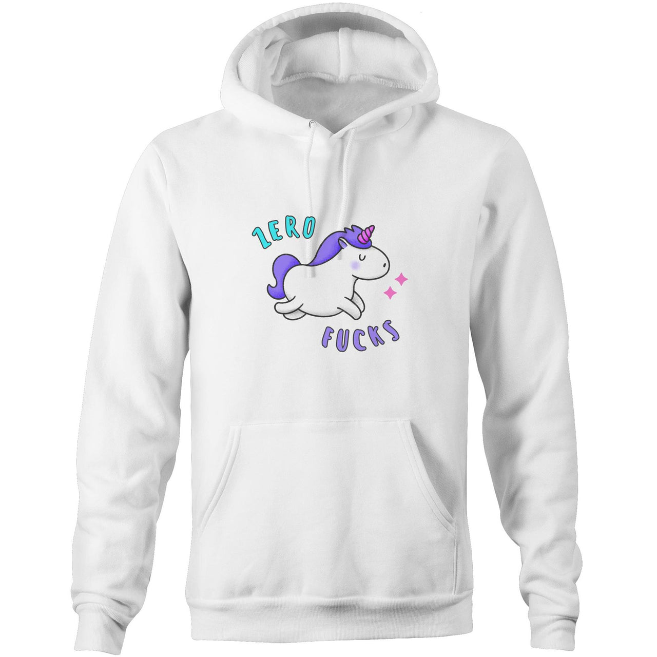 Zero F#cks Unicorn Pocket Hoodie Sweatshirt | Misfit Hub White