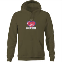 Thumbnail for Love Yourself Pocket Hoodie Sweatshirt. unisex mens womens white army green