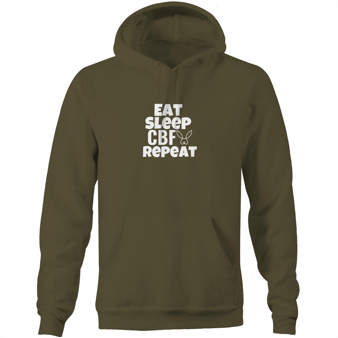 Eat Sleep CBF Repeat Pocket Hoodie Sweatshirt Army by CBF Clothing
