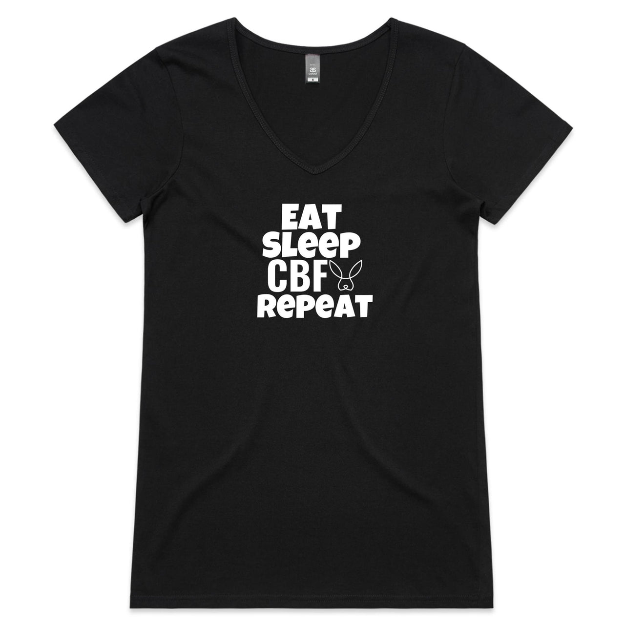 Eat Sleep CBF Repeat Womens V-Neck T-Shirt Black by CBF Clothing