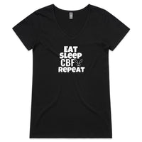 Thumbnail for Eat Sleep CBF Repeat Womens V-Neck T-Shirt Black by CBF Clothing